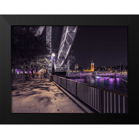 River Thames and the Millenium Wheel from promenade, London, UK Black Modern Wood Framed Art Print by Frank, Assaf