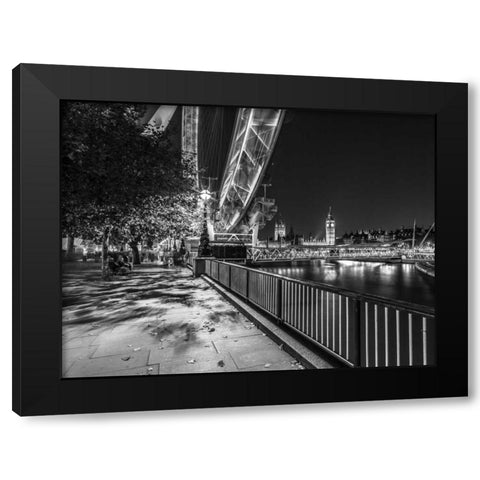 River Thames and the Millenium Wheel from promenade, London, UK Black Modern Wood Framed Art Print with Double Matting by Frank, Assaf