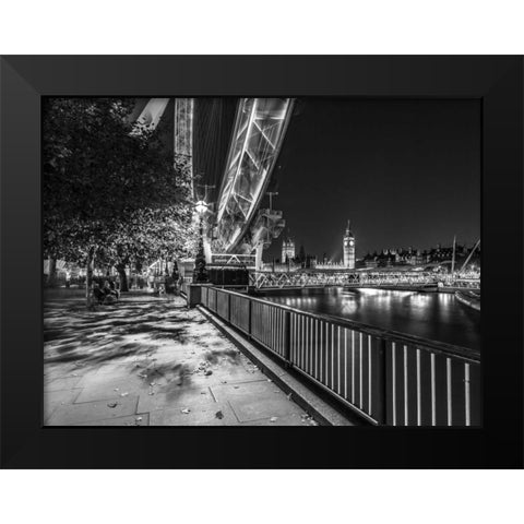 River Thames and the Millenium Wheel from promenade, London, UK Black Modern Wood Framed Art Print by Frank, Assaf