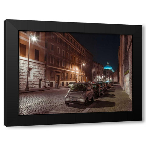 Vehicles parked on narrow city streets of Rome, Italy Black Modern Wood Framed Art Print with Double Matting by Frank, Assaf