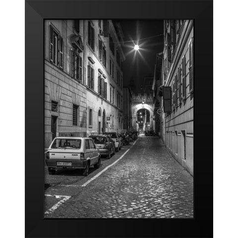 Vehicles parked on narrow city streets of Rome, Italy Black Modern Wood Framed Art Print by Frank, Assaf