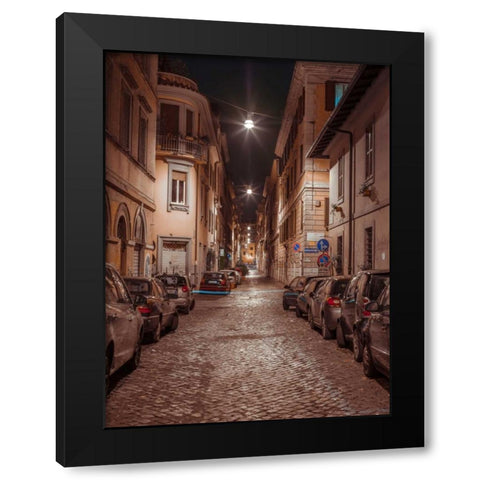 Vehicles parked on narrow city streets of Rome, Italy Black Modern Wood Framed Art Print with Double Matting by Frank, Assaf