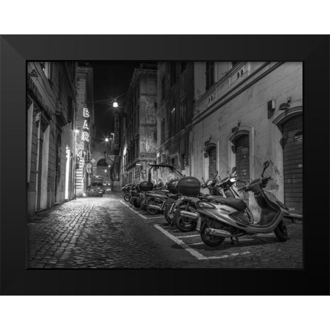 Vehicles parked on narrow city streets of Rome, Italy Black Modern Wood Framed Art Print by Frank, Assaf