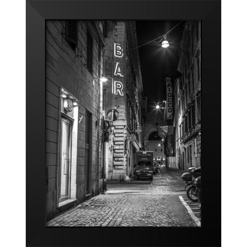 Vehicles parked on narrow city streets of Rome, Italy Black Modern Wood Framed Art Print by Frank, Assaf