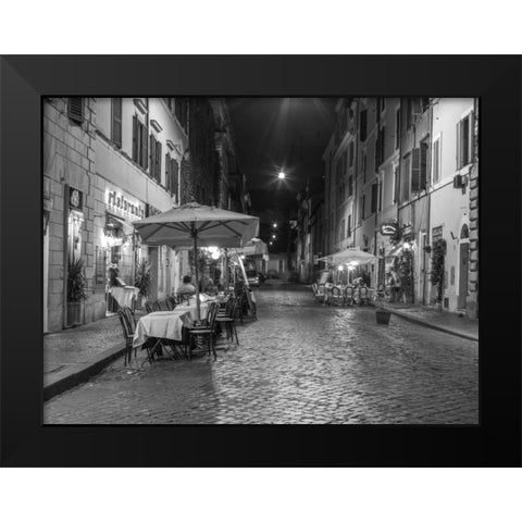 Sidewalk cafe on narrow streets of Rome, Italy Black Modern Wood Framed Art Print by Frank, Assaf
