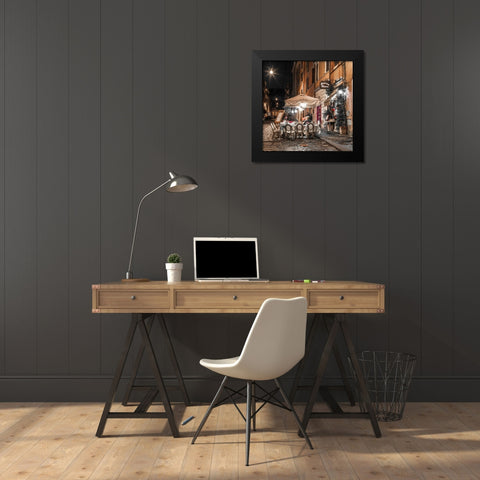 Sidewalk cafe on narrow streets of Rome, Italy, FTBR-1804 Black Modern Wood Framed Art Print by Frank, Assaf