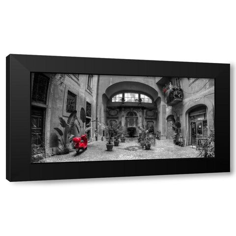 Old Fashioned house with potted plants and scooter, Rome, Italy Black Modern Wood Framed Art Print with Double Matting by Frank, Assaf