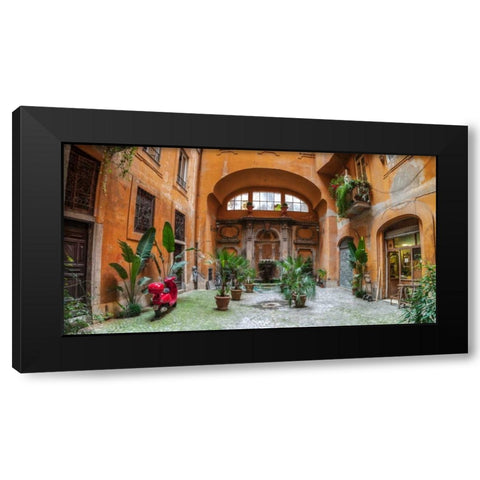 Old Fashioned house with potted plants and scooter, Rome, Italy Black Modern Wood Framed Art Print with Double Matting by Frank, Assaf