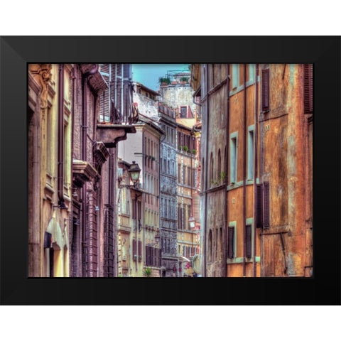 Narrow street through old buildings in Rome, Italy Black Modern Wood Framed Art Print by Frank, Assaf