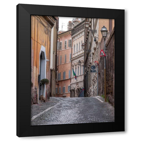Narrow street through old buildings in Rome, Italy Black Modern Wood Framed Art Print by Frank, Assaf