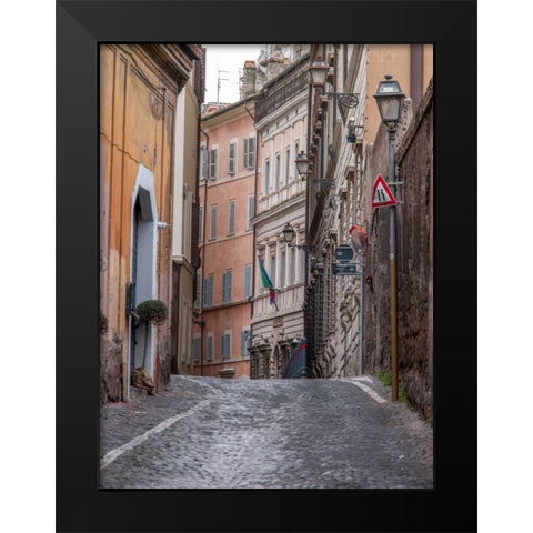Narrow street through old buildings in Rome, Italy Black Modern Wood Framed Art Print by Frank, Assaf