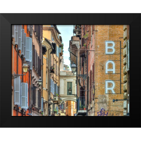 Narrow street through old buildings in Rome, Italy Black Modern Wood Framed Art Print by Frank, Assaf