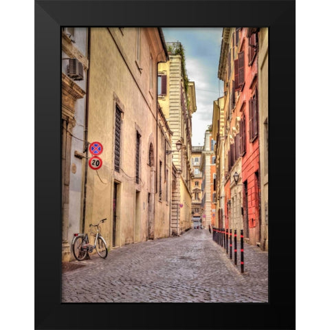 Narrow street through old buildings in Rome, Italy Black Modern Wood Framed Art Print by Frank, Assaf