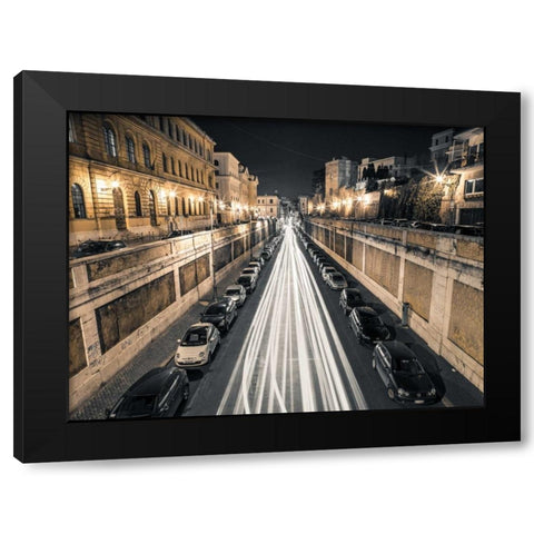 Strip Lights on road, Rome, Italy Black Modern Wood Framed Art Print with Double Matting by Frank, Assaf