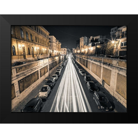 Strip Lights on road, Rome, Italy Black Modern Wood Framed Art Print by Frank, Assaf