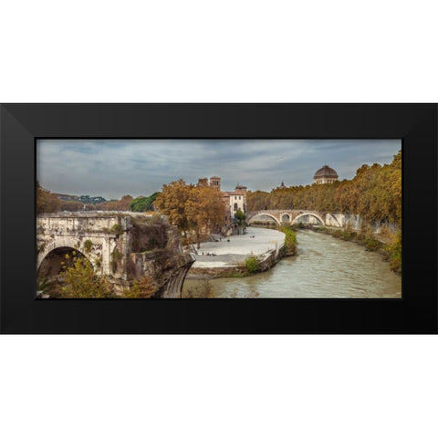 Tiber river through the city of Rome, Italy Black Modern Wood Framed Art Print by Frank, Assaf