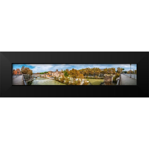 Tiber river through the city of Rome, Italy Black Modern Wood Framed Art Print by Frank, Assaf