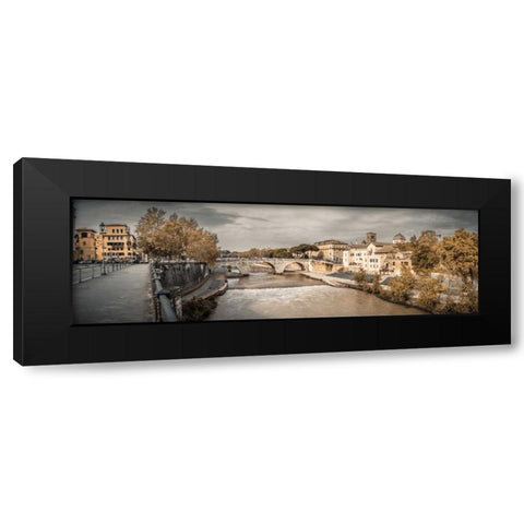 Tiber river through the city of Rome, Italy Black Modern Wood Framed Art Print with Double Matting by Frank, Assaf