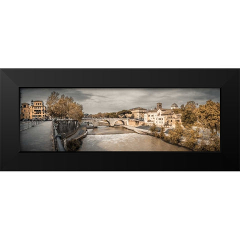 Tiber river through the city of Rome, Italy Black Modern Wood Framed Art Print by Frank, Assaf
