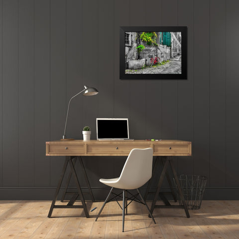 Bicycle outside old building, Rome, Italy Black Modern Wood Framed Art Print by Frank, Assaf