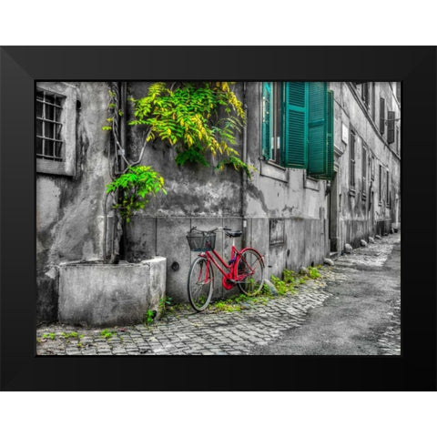 Bicycle outside old building, Rome, Italy Black Modern Wood Framed Art Print by Frank, Assaf