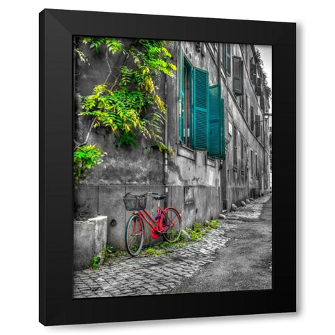 Bicycle outside old building, Rome, Italy Black Modern Wood Framed Art Print with Double Matting by Frank, Assaf