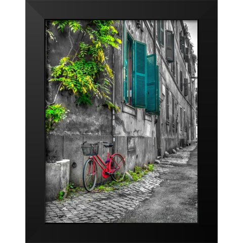 Bicycle outside old building, Rome, Italy Black Modern Wood Framed Art Print by Frank, Assaf