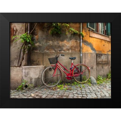 Bicycle outside old building, Rome, Italy Black Modern Wood Framed Art Print by Frank, Assaf