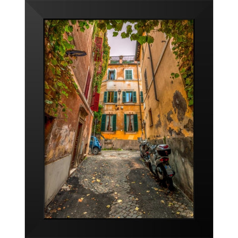 Narrow streets in old town of Rome, Italy Black Modern Wood Framed Art Print by Frank, Assaf