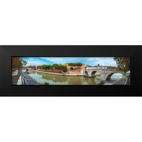 Tiber river through the city of Rome, Italy Black Modern Wood Framed Art Print by Frank, Assaf