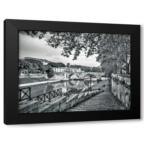 Tiber river through the city of Rome, Italy Black Modern Wood Framed Art Print with Double Matting by Frank, Assaf