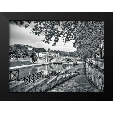 Tiber river through the city of Rome, Italy Black Modern Wood Framed Art Print by Frank, Assaf