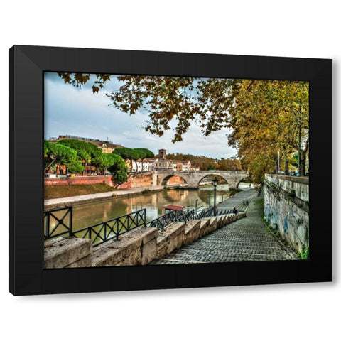 Tiber river through the city of Rome, Italy Black Modern Wood Framed Art Print with Double Matting by Frank, Assaf