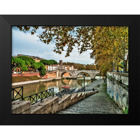 Tiber river through the city of Rome, Italy Black Modern Wood Framed Art Print by Frank, Assaf