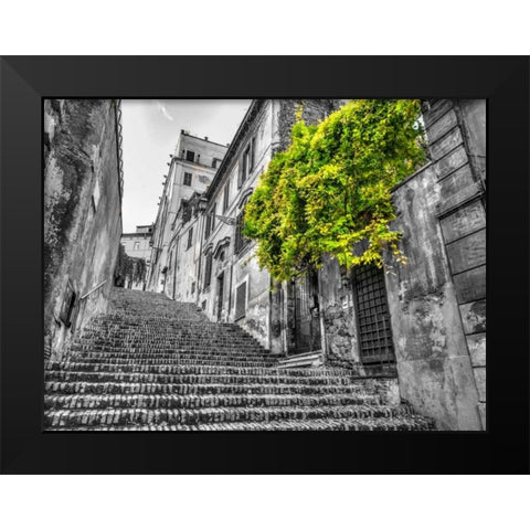 Steps through old buildings in Rome, Italy Black Modern Wood Framed Art Print by Frank, Assaf