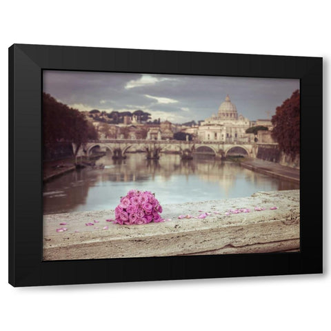 Bunch of roses on bridge with Basilica di San Pietro in Vatican, Rome, Italy Black Modern Wood Framed Art Print with Double Matting by Frank, Assaf