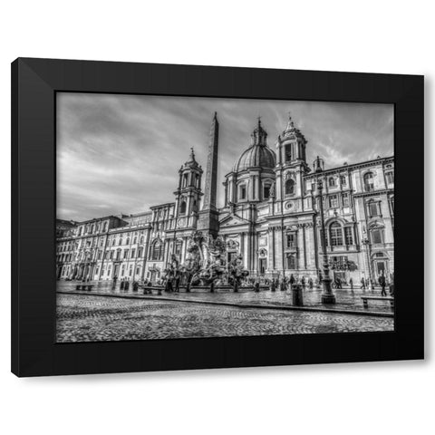 Piazza Navona and Fountain of Neptune. Rome, Italy Black Modern Wood Framed Art Print with Double Matting by Frank, Assaf