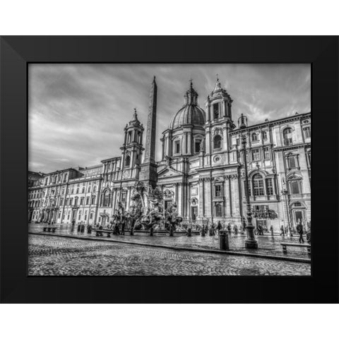 Piazza Navona and Fountain of Neptune. Rome, Italy Black Modern Wood Framed Art Print by Frank, Assaf