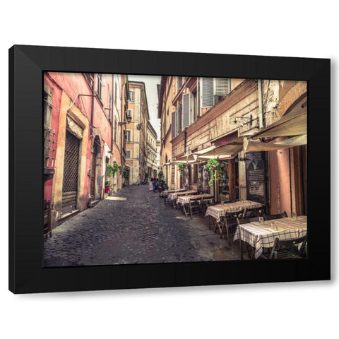 Street cafe in Rome Black Modern Wood Framed Art Print with Double Matting by Frank, Assaf