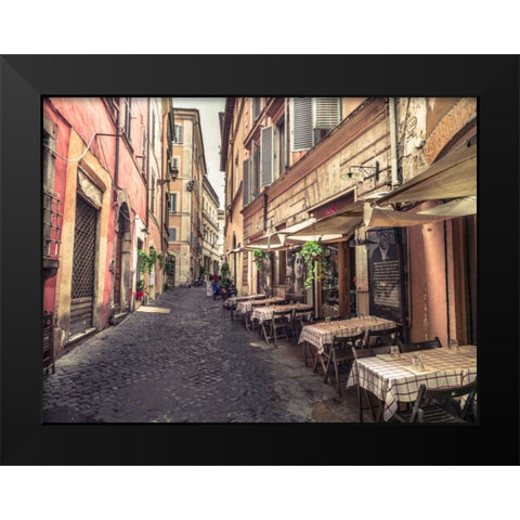 Street cafe in Rome Black Modern Wood Framed Art Print by Frank, Assaf