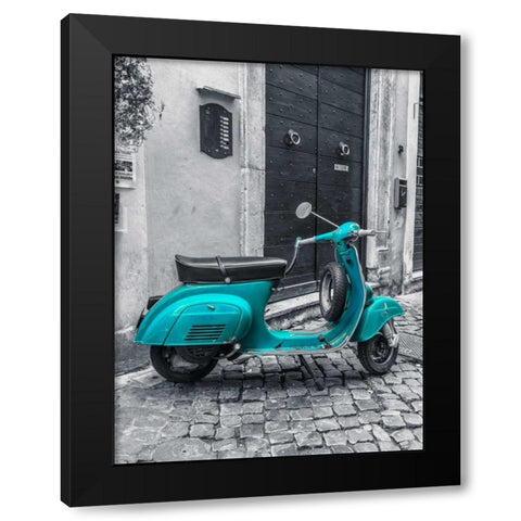 Old scooter on narrow street of Rome Black Modern Wood Framed Art Print with Double Matting by Frank, Assaf