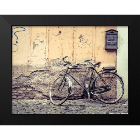 Bicycle outdise old house in Rome Black Modern Wood Framed Art Print by Frank, Assaf