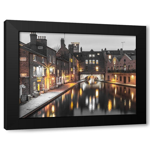 View of Gas street basin at evening in Birmingham, UK Black Modern Wood Framed Art Print by Frank, Assaf