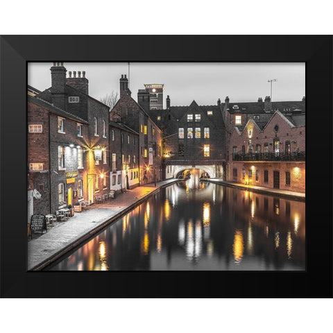 View of Gas street basin at evening in Birmingham, UK Black Modern Wood Framed Art Print by Frank, Assaf