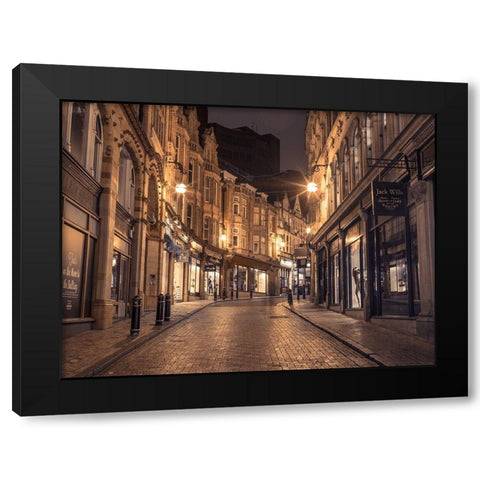 View of Cannon street at night, Birmingham, UK Black Modern Wood Framed Art Print with Double Matting by Frank, Assaf