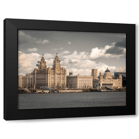 Liverpool skyline across the River Mersey, UK Black Modern Wood Framed Art Print with Double Matting by Frank, Assaf