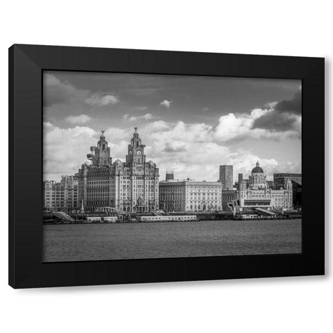 Liverpool city skyline across the River Mersey, UK, FTBR-1870 Black Modern Wood Framed Art Print with Double Matting by Frank, Assaf
