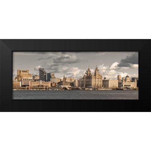 Liverpool skyline across the River Mersey, UK Black Modern Wood Framed Art Print by Frank, Assaf
