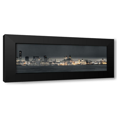 Liverpool skyline across the River Mersey, UK Black Modern Wood Framed Art Print with Double Matting by Frank, Assaf