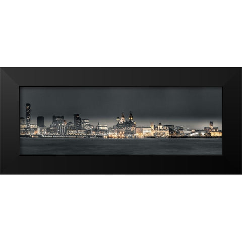 Liverpool skyline across the River Mersey, UK Black Modern Wood Framed Art Print by Frank, Assaf